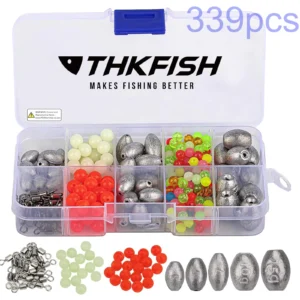 339pcs Fishing Texas Carolina Rig For Bass 3g-15g Fishing Inline Weight Sinkers Fishing Swivels Beads Rings Fishing Tackle Kit